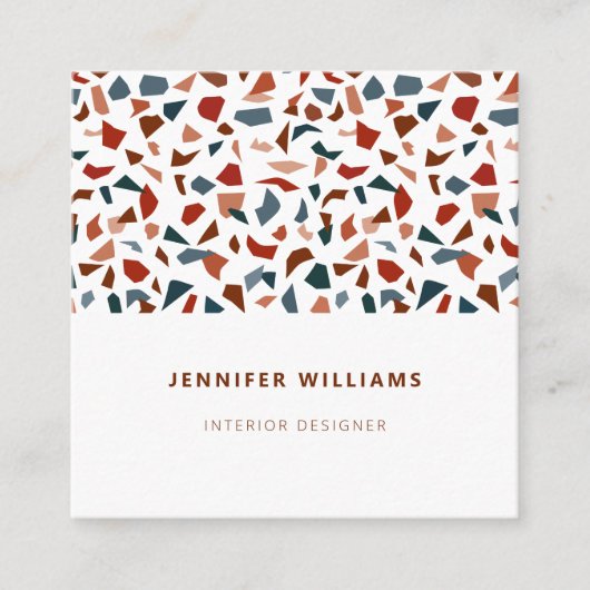 Elegant modern Abstract Terrazzopatroon Vierkante Visitekaartje (Voorkant)
