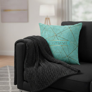Elegant modern Abstract turquoise en goud Kussen