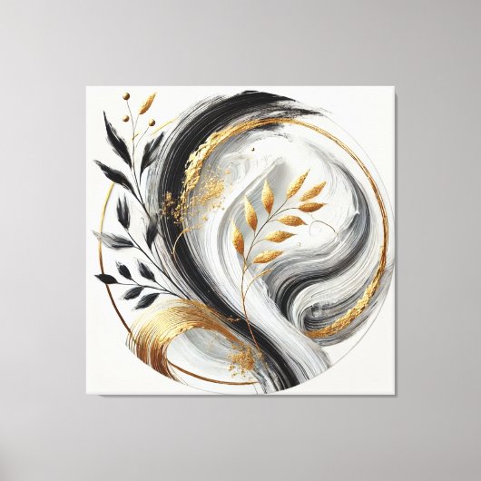 Elegant Modern Abstract-Zwart Wit en Goud- Canvas Afdruk (Voorkant)