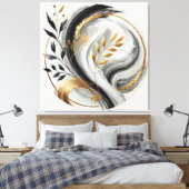 Elegant Modern Abstract-Zwart Wit en Goud- Canvas Afdruk (Insitu (Slaapkamer))