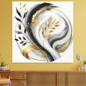 Elegant Modern Abstract-Zwart Wit en Goud- Canvas Afdruk (Insitu (Woonkamer))