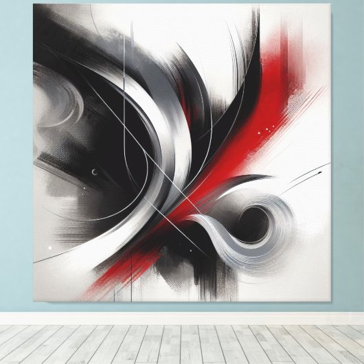 Elegant Modern Abstract-Zwart Wit en Rood- Canvas Afdruk (Insitu (Houten vloer))