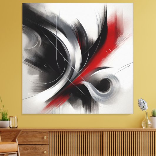 Elegant Modern Abstract-Zwart Wit en Rood- Canvas Afdruk (Insitu (Woonkamer))