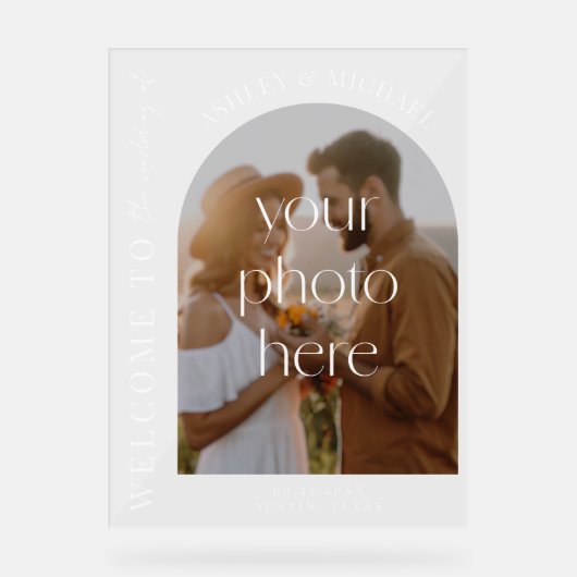 Elegant Modern Acrilzen Foto Trouw Welkom Bord (Voorkant)