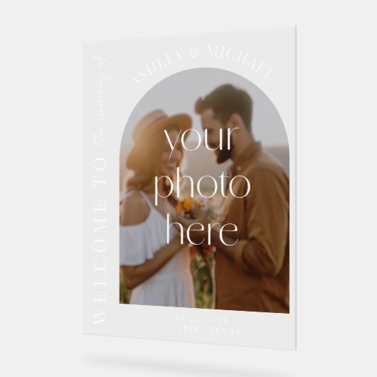 Elegant Modern Acrilzen Foto Trouw Welkom Bord (Hoek)