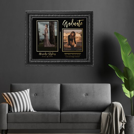 Elegant Modern Afstudeer Script Tekst Twee Foto Folie Afdrukken