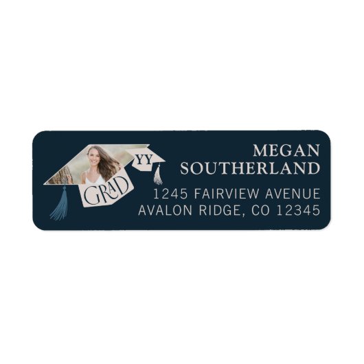 Elegant Modern Afstudeerder Pet & Tassel Afstudere Etiket (Voorkant)