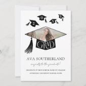 Elegant Modern Afstudeerder Pet & Tassel Foto Afst Aankondiging (Voorkant)