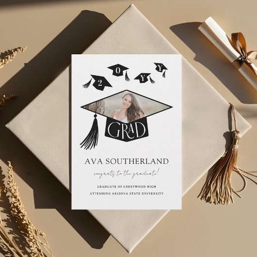 Elegant Modern Afstudeerder Pet & Tassel Foto Afst Aankondiging