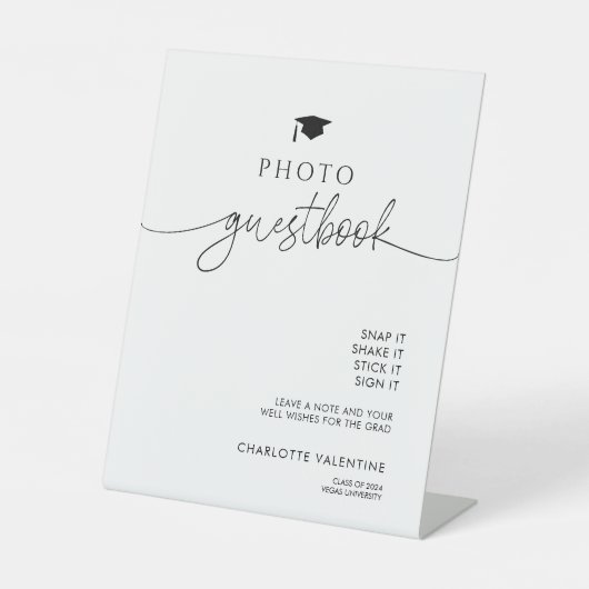 Elegant Modern Afstuderen Foto Gastenboek Reclamebord Met Voetstuk (Voorkant)