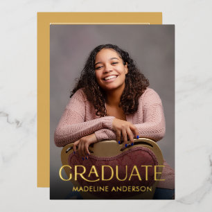 Elegant modern Afstuderen foto goud Folie Uitnodiging