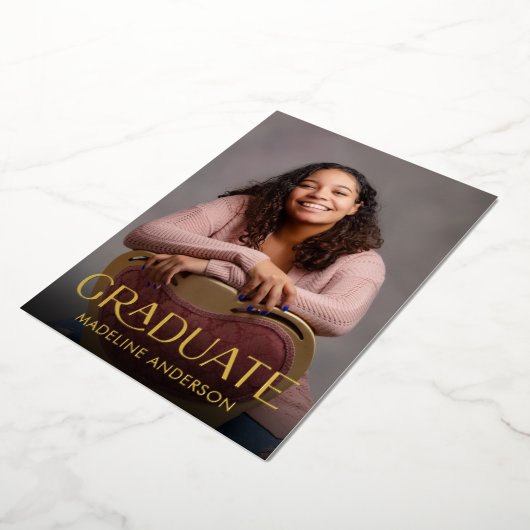 Elegant modern Afstuderen foto goud Folie Uitnodiging (Gedraaid)