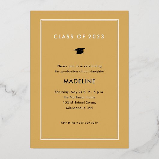 Elegant modern Afstuderen foto goud Folie Uitnodiging (Achterkant)