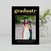 Elegant modern Afstuderen Foto Roos Gold Folie Uitnodiging (Staand Voorkant)