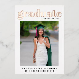 Elegant modern Afstuderen Foto Roos Gold Folie Uitnodiging