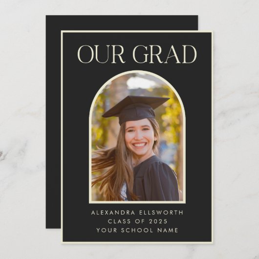 Elegant modern Afstuderen met zwarte foto's Aankondiging (Voorkant / Achterkant)