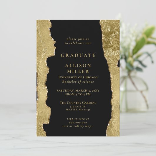 Elegant modern Afstuderen voor zwart en goudolie Kaart (Staand voorkant)