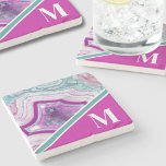 Elegant Modern Agaat Initiaal Monogram Stenen Onderzetter<br><div class="desc">Chique stijlvolle turquoise roze agaat Initiaal monogram steen Onderzetter. Kristallen en geodes blijven een favoriete trend! Deze print is voorzien van een levendige turkoois en paarse (of fuchsia of magenta) geodstone,  compleet met kleine afbeeldingen. Voeg je initiaal toe om het je eigen te maken.</div>