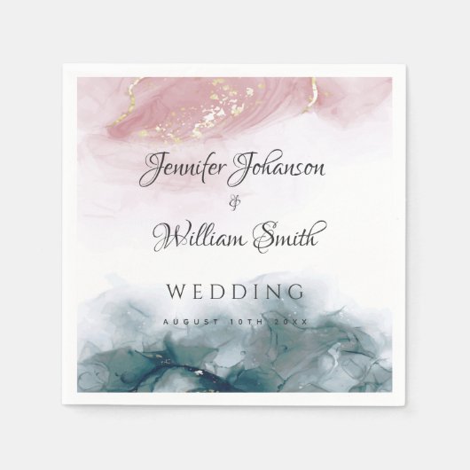 Elegant Modern Alcohol Ink Blush Blue Waterverf Servet (Voorkant)
