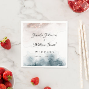 Elegant Modern Alcohol Ink Goud Blush Blauw Minima Servet