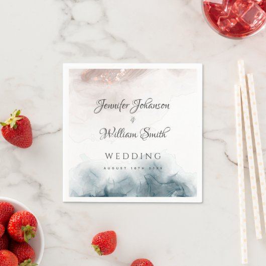 Elegant Modern Alcohol Ink Goud Blush Blauw Minima Servet (Insitu)