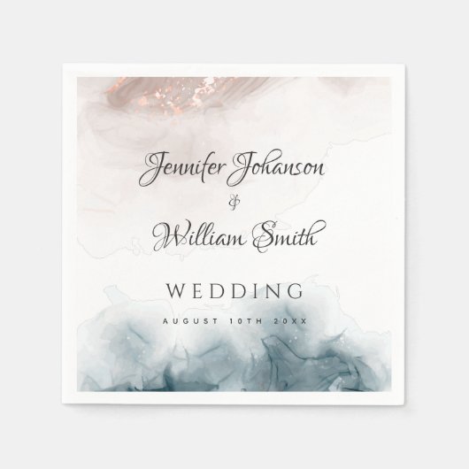 Elegant Modern Alcohol Ink Goud Blush Blauw Minima Servet (Voorkant)