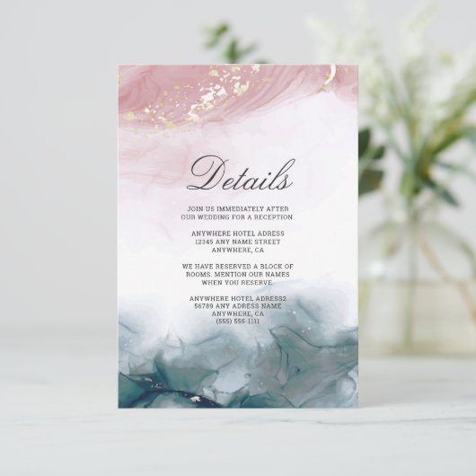 Elegant Modern Alcohol Ink Struik Blauw Waterverf Informatiekaartje (Staand voorkant)