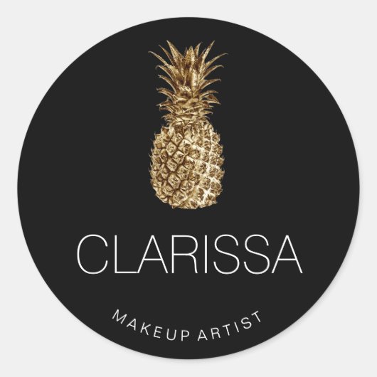 Elegant modern anananas zwarte make-up ronde sticker (Voorkant)