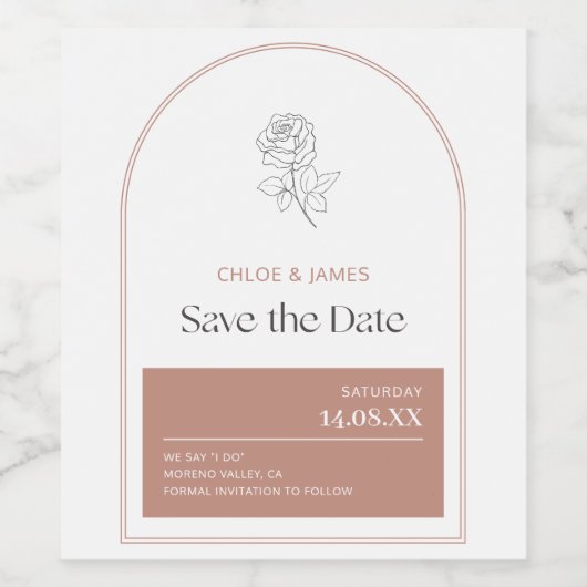 Elegant Modern Arch Blush Roze Romantisch Roos Ops Wijn Etiket (Enkel label)