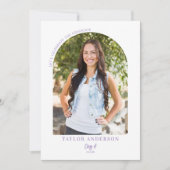 Elegant Modern Arch Photo Lila afstudeerfeest Kaart (Voorkant)