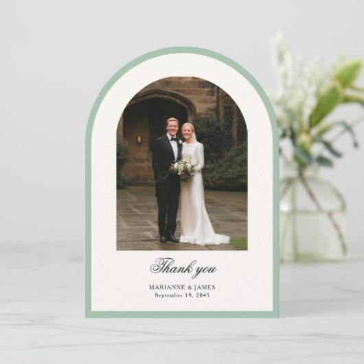 Elegant Modern Arch Photo Wedding Thank You Card Kaart (Staand voorkant)