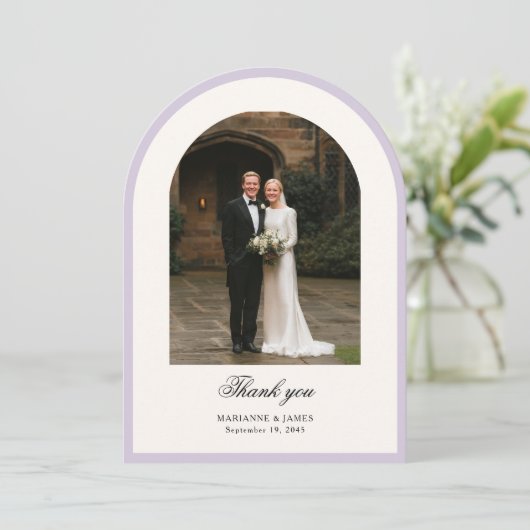 Elegant Modern Arch Photo Wedding Thank You Card Kaart (Staand voorkant)