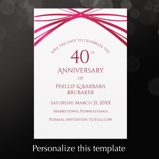 Elegant Modern Arch Ruby 40-jarig jubileumfeest Save The Date
