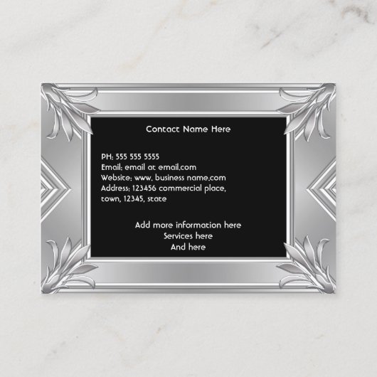 Elegant modern Art Deco Black Faux Silver Chrome Visitekaartje (Achterkant)