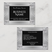 Elegant modern Art Deco Black Faux Silver Chrome Visitekaartje (Voorkant / Achterkant)