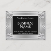 Elegant modern Art Deco Black Faux Silver Chrome Visitekaartje (Voorkant)