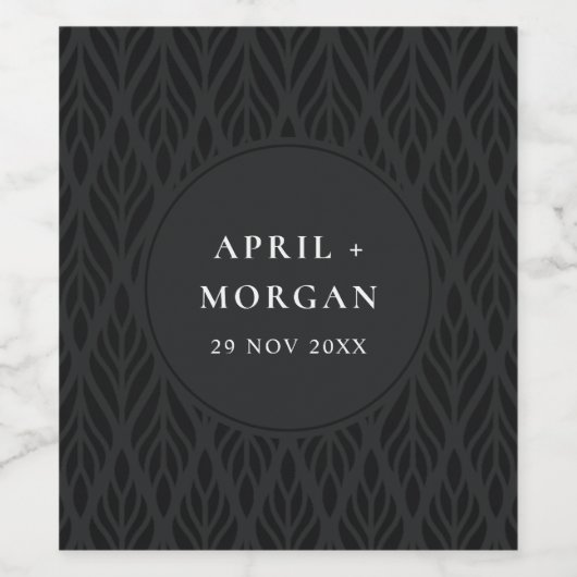 ELEGANT MODERN ART DECO BLACK  FLORA WEDING WIJN ETIKET (Enkel label)