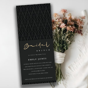 Elegant Modern Art Deco Black Gold Bridal Brunch Kaart