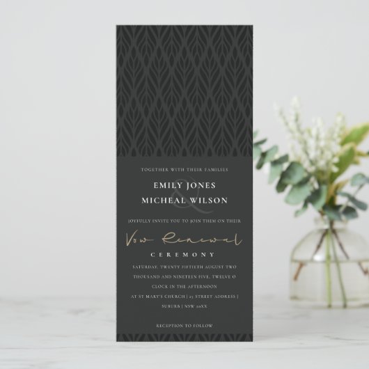 ELEGANT MODERN ART DECO BLACK GOLD VOW RENEWAL KAART (Staand voorkant)