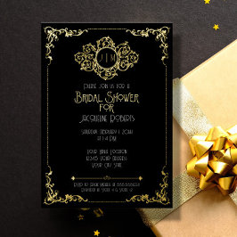 Elegant modern Art Deco Black Gold Vrijgezellenfee Folie Uitnodiging