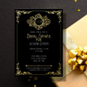 Elegant modern Art Deco Black Gold Vrijgezellenfee Folie Uitnodiging