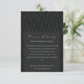 ELEGANT MODERN ART DECO BLACK GOLD WEDDING DETAILS INFORMATIEKAARTJE (Staand voorkant)