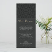 ELEGANT MODERN ART DECO BLACK GOLD WEDDING MENU KAART (Staand voorkant)