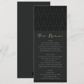 ELEGANT MODERN ART DECO BLACK GOLD WEDDING MENU KAART (Voorkant / Achterkant)