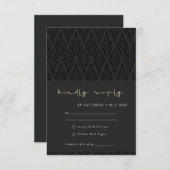 ELEGANT MODERN ART DECO BLACK GOLD WEDDING RSVP INFORMATIEKAARTJE (Voorkant / Achterkant)