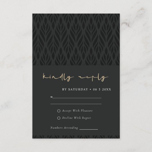 ELEGANT MODERN ART DECO BLACK GOLD WEDDING RSVP INFORMATIEKAARTJE (Voorkant)