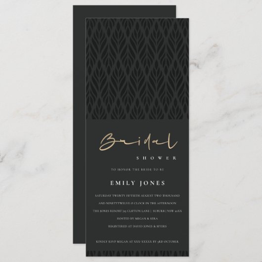 ELEGANT MODERN ART DECO BLACK VRIJGEZELLENFEEST KAART (Voorkant / Achterkant)