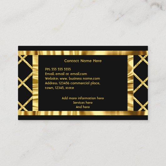 Elegant modern Art Deco Crush Gold Black Visitekaartje (Achterkant)