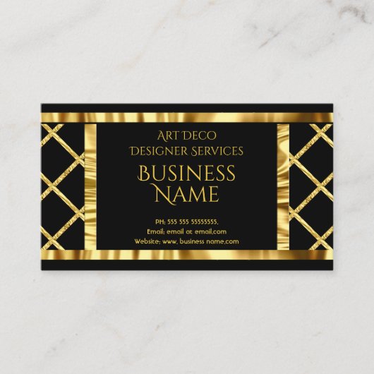 Elegant modern Art Deco Crush Gold Black Visitekaartje (Voorkant)