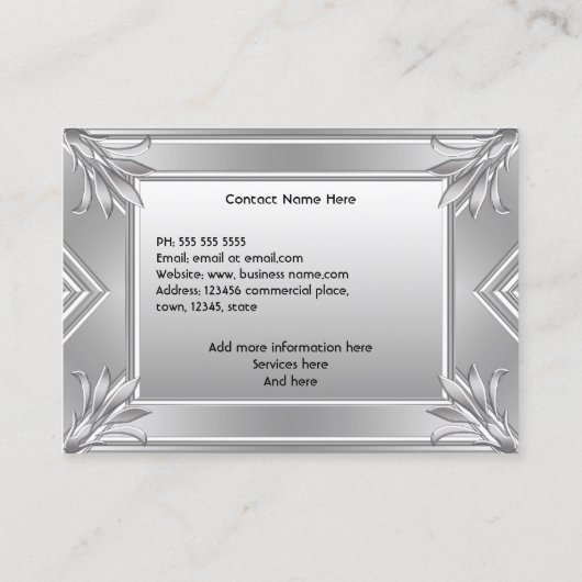 Elegant modern Art Deco Faux Silver Metal Chrome Visitekaartje (Achterkant)